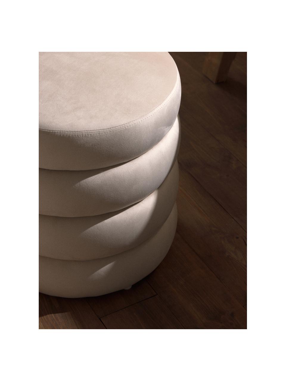 Fluwelen poef Alto, Bekleding: fluweel (100% polyester) , Frame: massief grenenhout, multi, Fluweel crèmewit, Ø 42 x H 47 cm