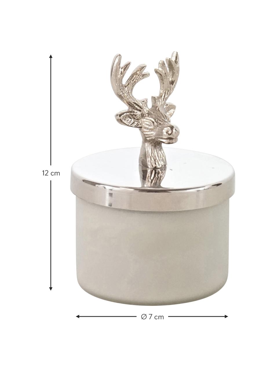 Kerze Deer, Dose: Glas, Deckel: Aluminium, Hellbeige, Silberfarben, Ø 7 x H 12 cm