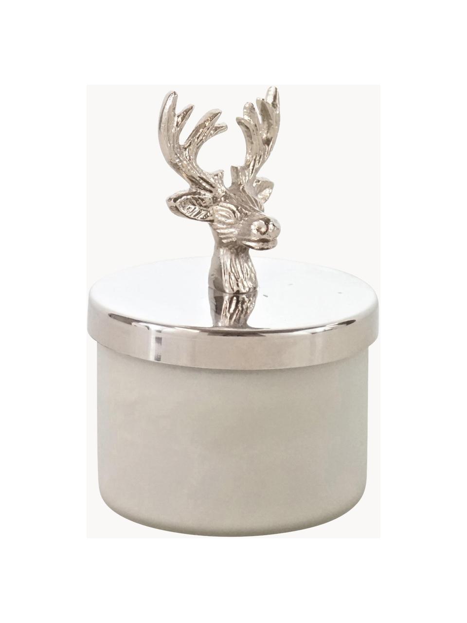 Windlicht Deer, Pot: glas, Deksel: aluminium, Wit, zilverkleurig, Ø 7 x H 12 cm