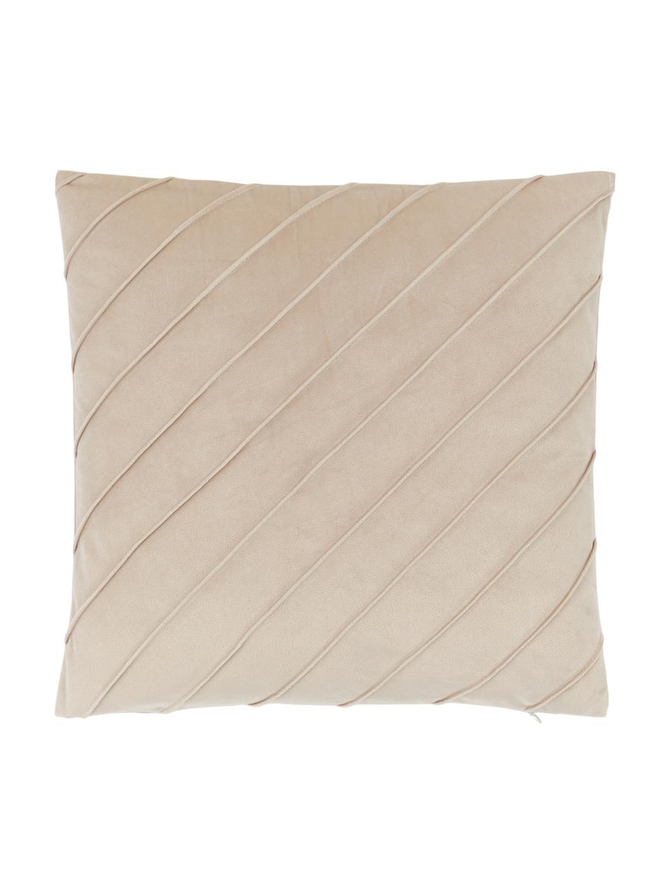 Samt-Kissenhülle Leyla in Beige mit Struktumuster, Samt (100% Polyester), Beige, B 40 x L 40 cm