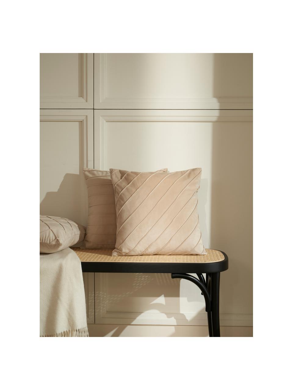 Poszewka na poduszkę z aksamitu Leyla, Aksamit (100% poliester), Beżowy, S 40 x D 40 cm