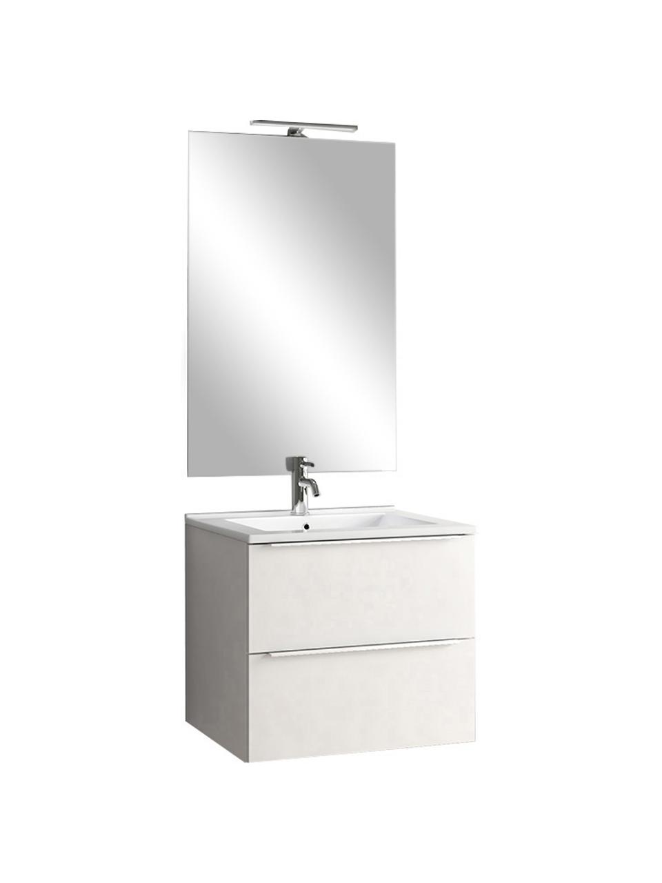 Waschtisch-Set Malmo, 4-tlg., Griffe: Aluminium, beschichtet, Spiegelfläche: Spiegelglas, Rückseite: ABS-Kunststoff, Weiß, Set mit verschiedenen Größen