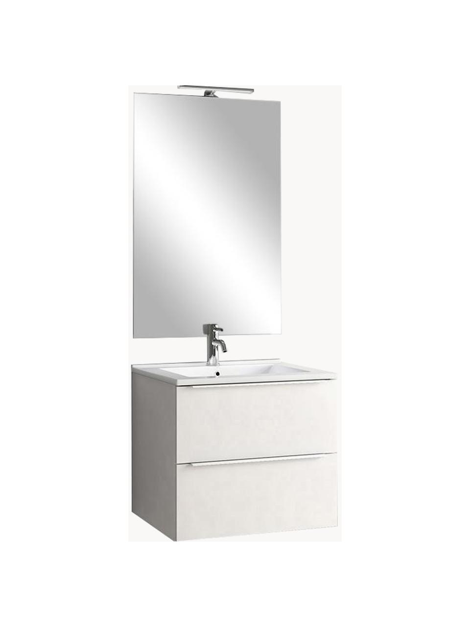 Set lavabo Malmo 4 pz, Manico: alluminio rivestito, Lampada: alluminio rivestito, Superficie dello specchio: lastra di vetro, Bianco, Set in varie misure