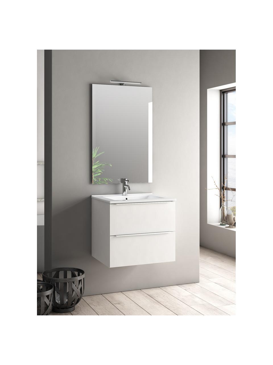 Set lavabo Malmo 4 pz, Manico: alluminio rivestito, Lampada: alluminio rivestito, Superficie dello specchio: lastra di vetro, Bianco, Set in varie misure