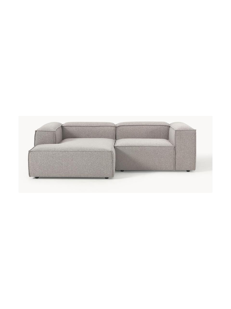 Narożna sofa modułowa bouclé Lennon, Tapicerka: bouclé (100% poliester) D, Stelaż: lite drewno sosnowe z cer, Nogi: tworzywo sztuczne, Jasnoszary bouclé, S 238 x G 180 cm, lewostronna