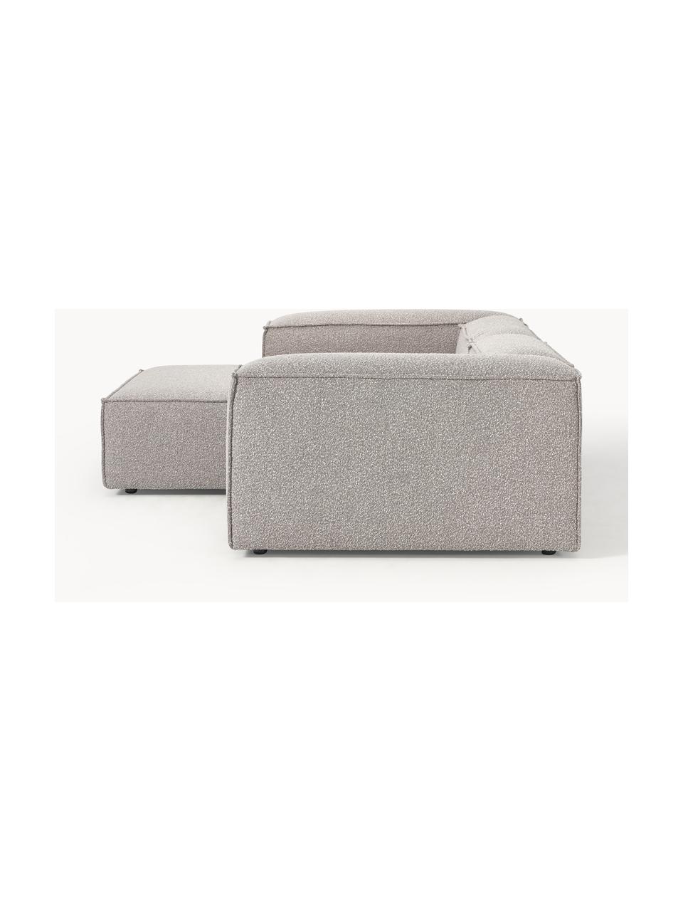 Divano angolare componibile in bouclé Lennon, Rivestimento: bouclé (100% poliestere) , Struttura: legno di pino massiccio, , Piedini: plastica Questo prodotto , Bouclé taupe, Larg. 238 x Prof. 180 cm, chaise longue a sinistra