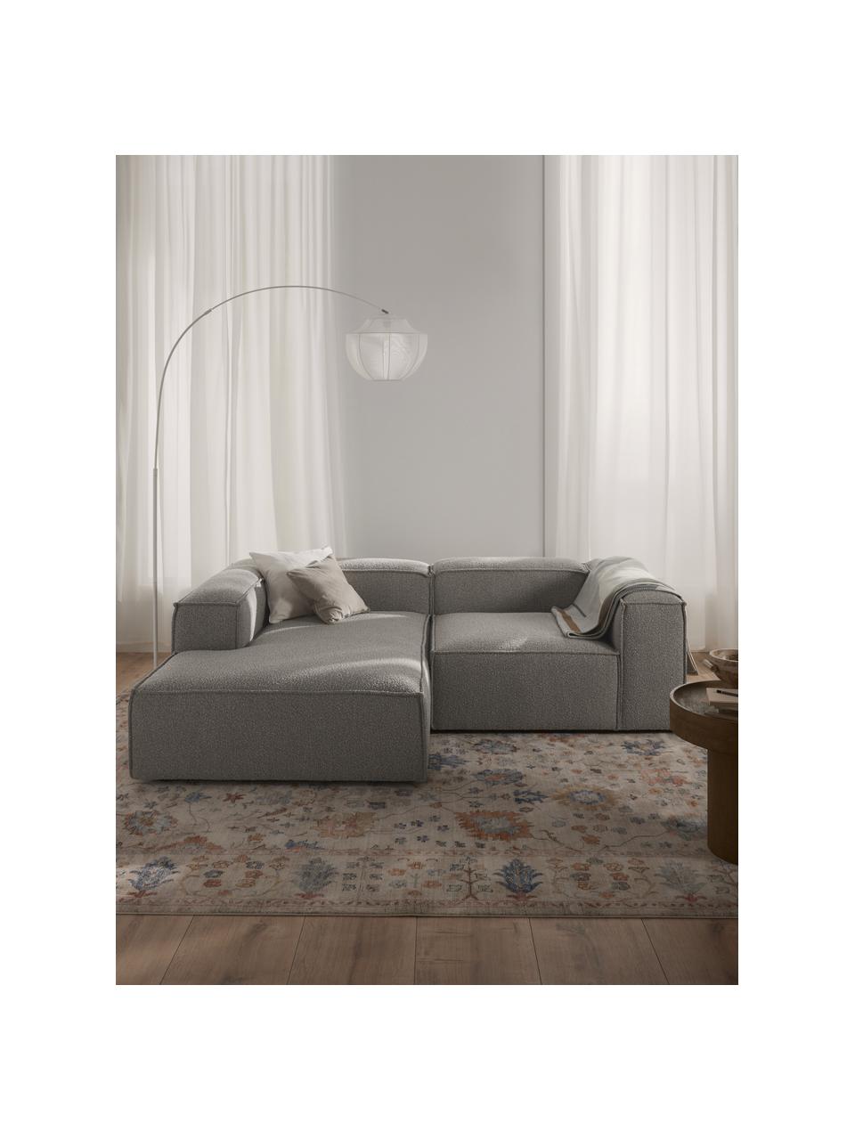 Narożna sofa modułowa bouclé Lennon, Tapicerka: bouclé (100% poliester) D, Stelaż: lite drewno sosnowe z cer, Nogi: tworzywo sztuczne, Jasnoszary bouclé, S 238 x G 180 cm, lewostronna