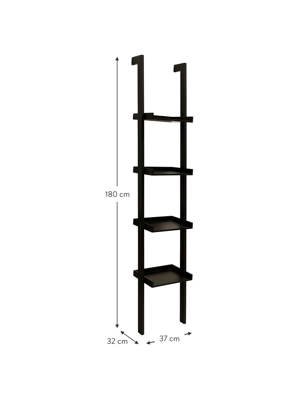 Étagère/échelle en bois Wally, MDF (panneau en fibres de bois à densité moyenne), laqué, Noir, larg. 37 x haut. 180 cm