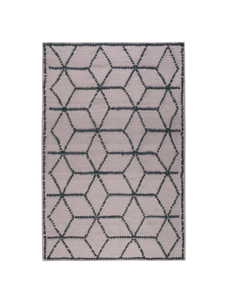 Handgeweven wollen vloerkleed Diamantes, Taupe, grijs, 80 x 150 cm