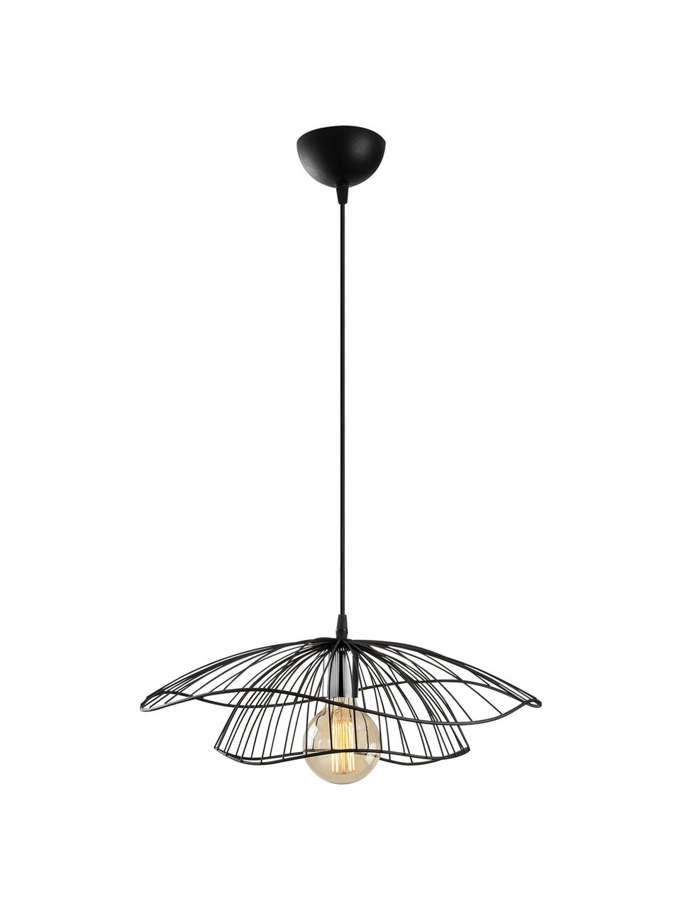 Lampada a sospensione in metallo Tel, Paralume: metallo rivestito, Baldacchino: metallo rivestito, Nero, Ø 50 x Alt. 14 cm