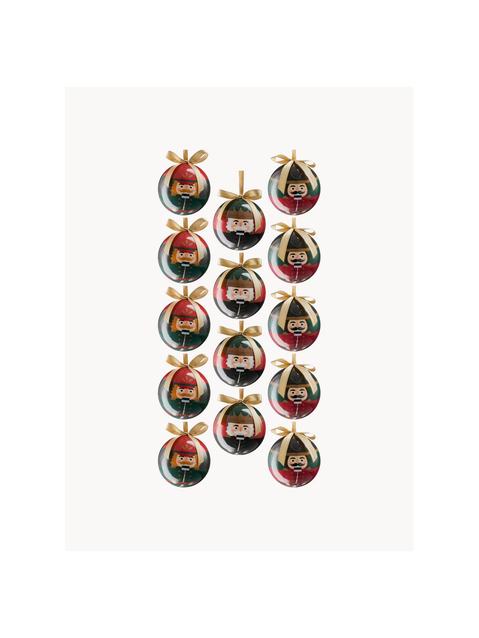 Kerstballen Nutcracker, set van 14, Kunststof, Zwart, rood, groen, Ø 8 x H 8 cm