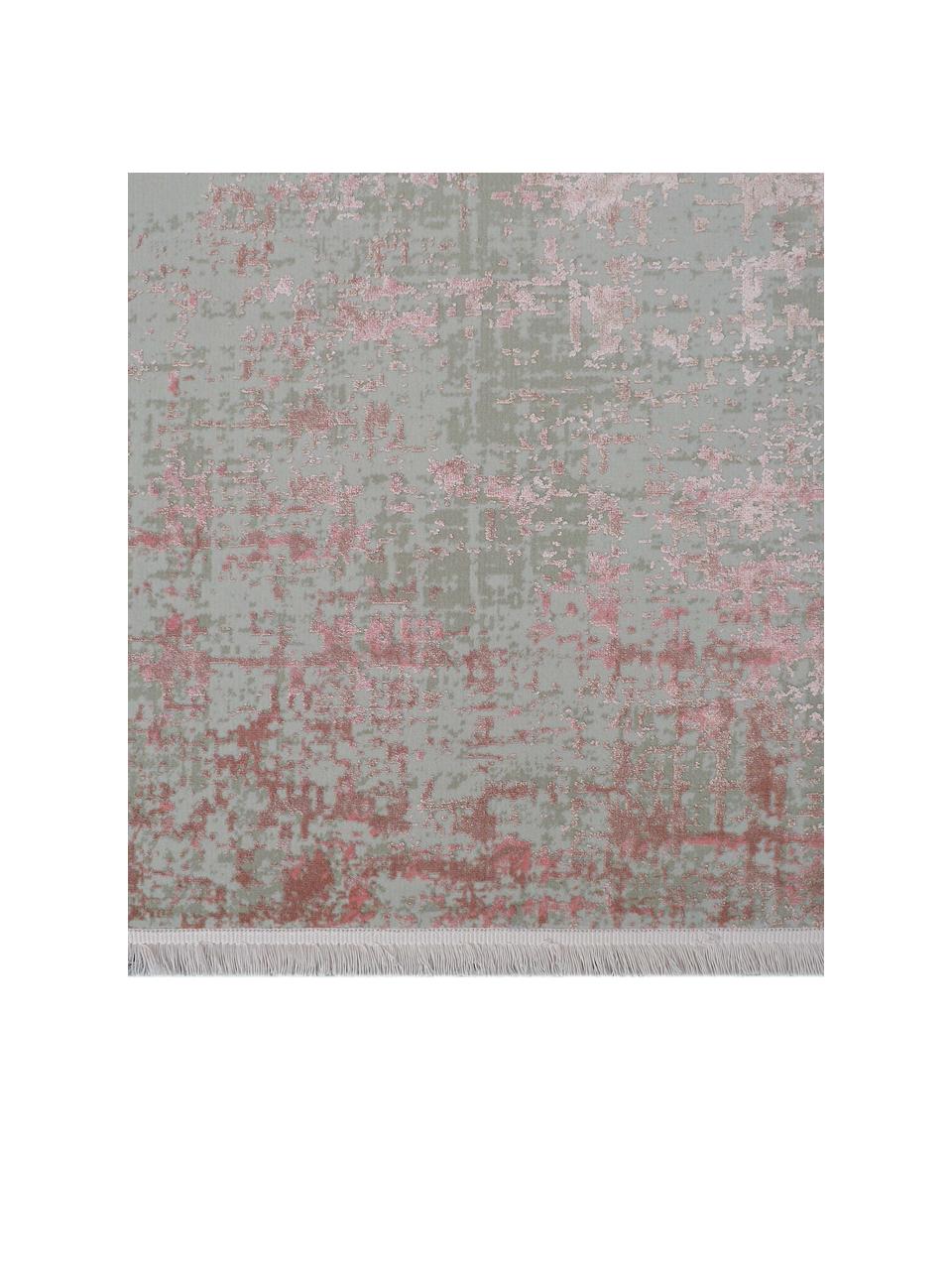 Tappeto vintage con frange effetto lucido Cordoba, Retro: cotone, Grigio, tonalità rosa, Larg. 130 x Lung. 190 cm (taglia S)