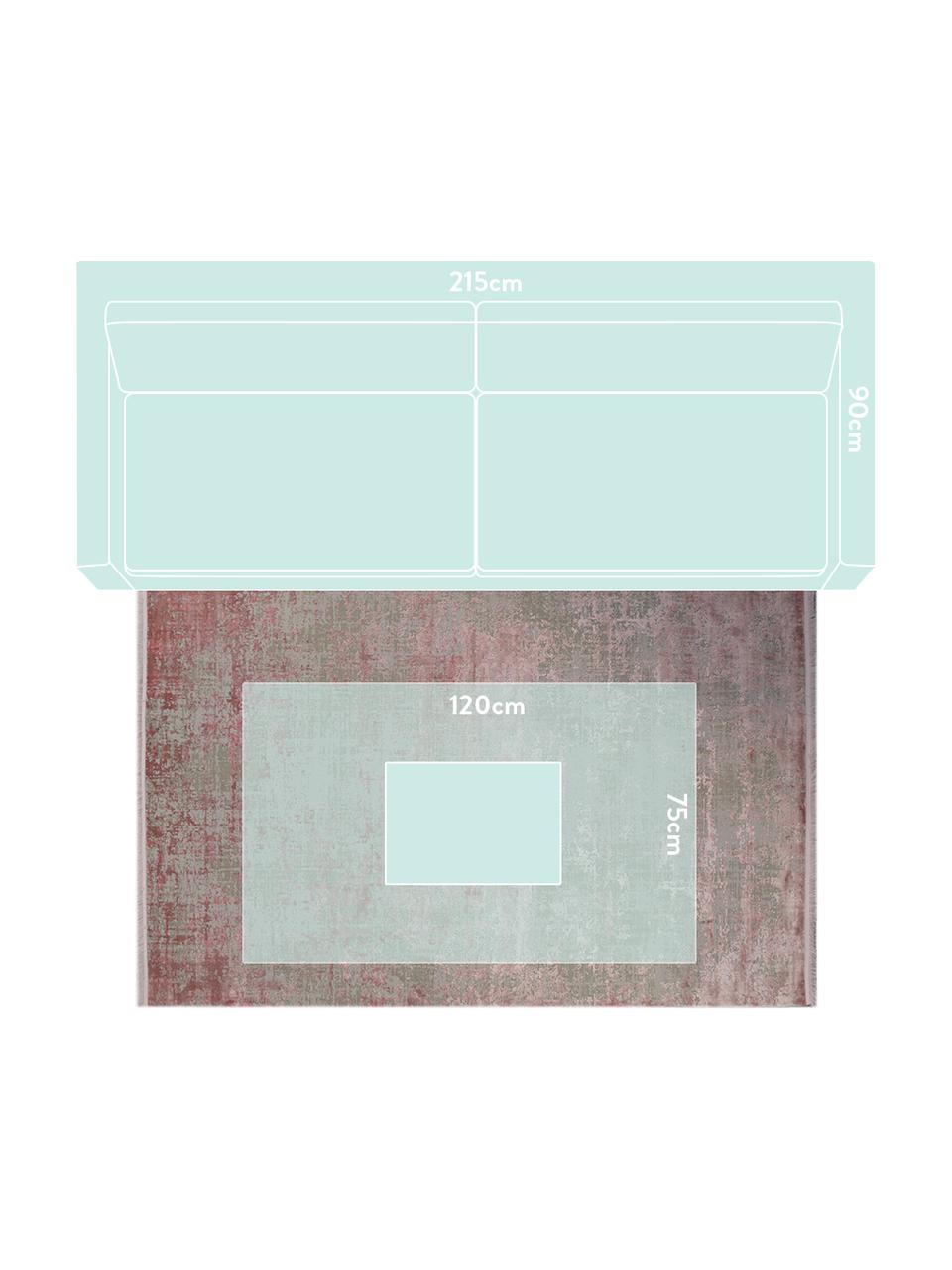 Tappeto vintage con frange effetto lucido Cordoba, Retro: cotone, Grigio, tonalità rosa, Larg. 130 x Lung. 190 cm (taglia S)