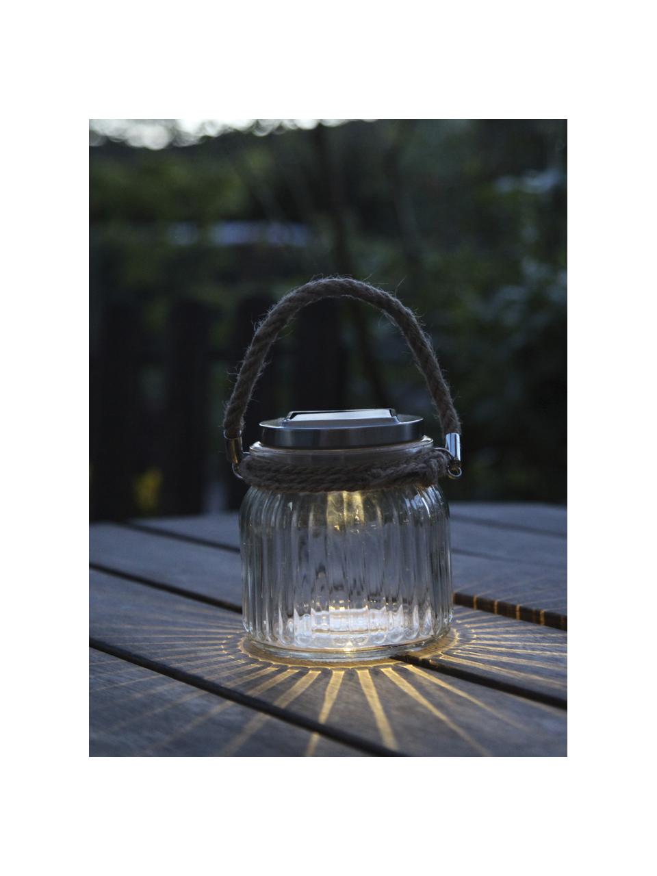Solar Außentischlampe Glass Jar, Lampenschirm: Glas, Griff: Sisal, Transparent, Silberfarben, Ø 11 x H 12 cm