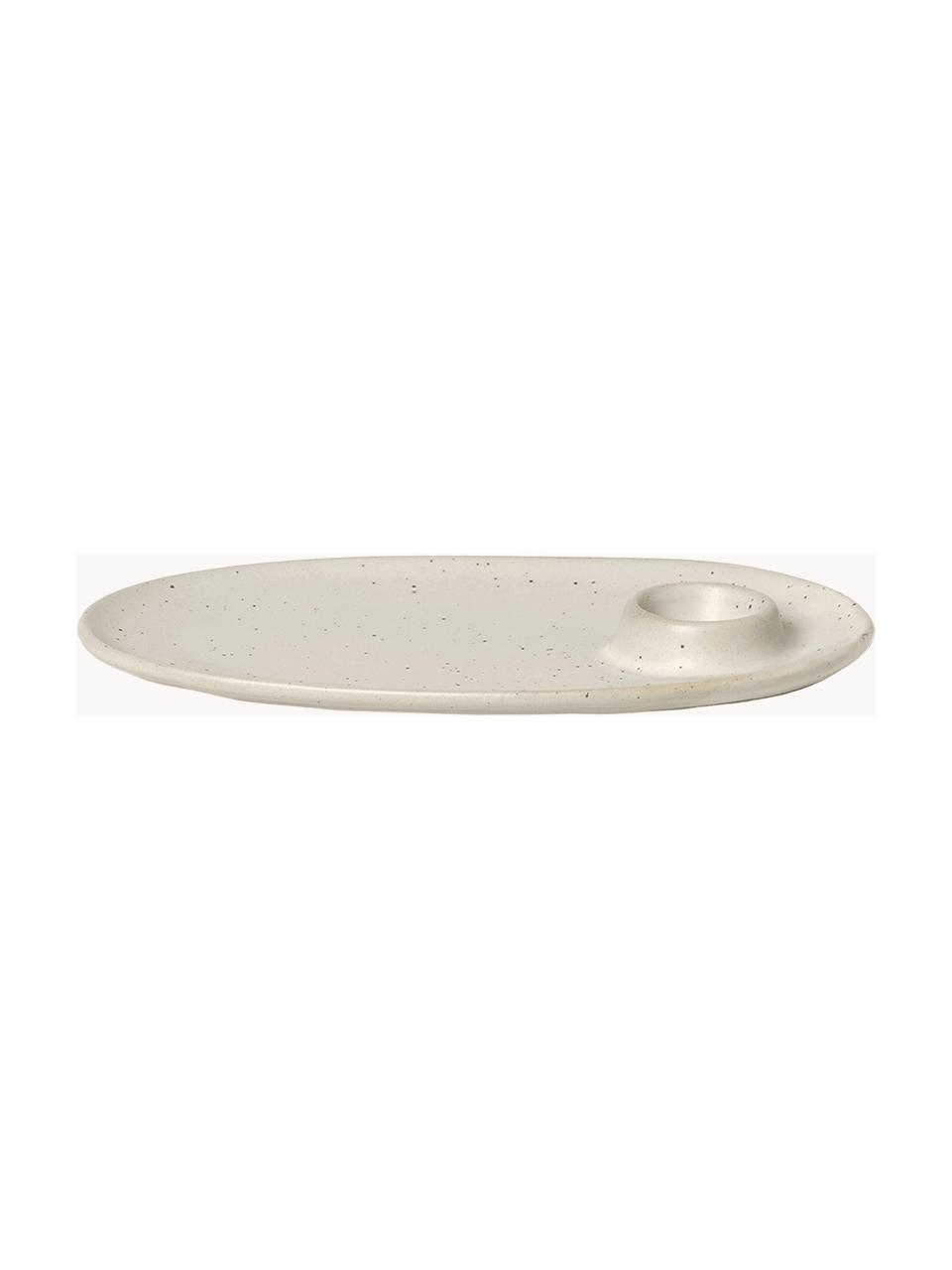 Piatto da colazione in gres Flow, Gres, Bianco latte maculato, Larg. 24 x Prof. 14 cm