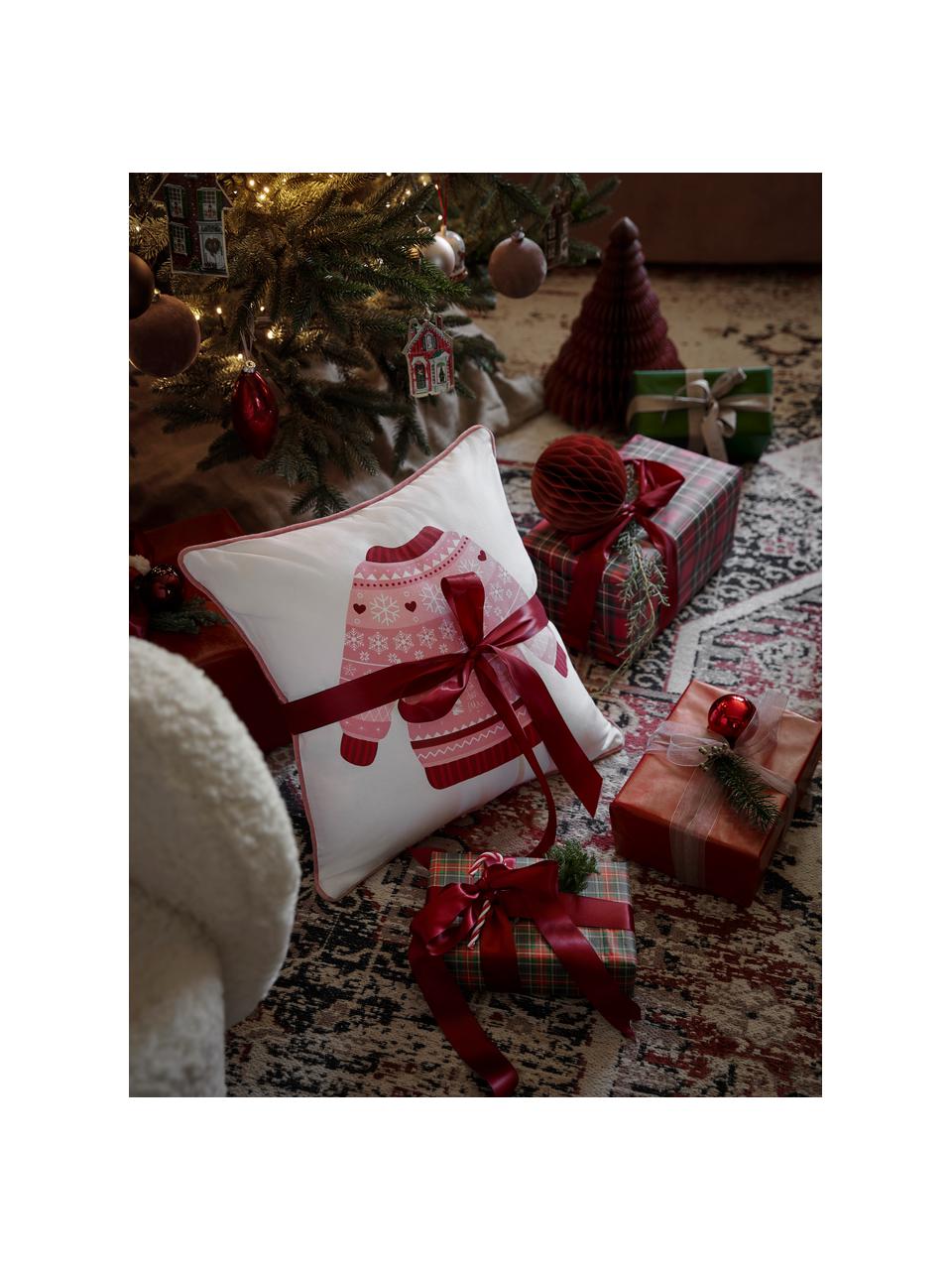 Oboustranný povlak na polštář se zimním motivem Sweater, Bílá, červená, růžová, Š 45 cm, D 45 cm