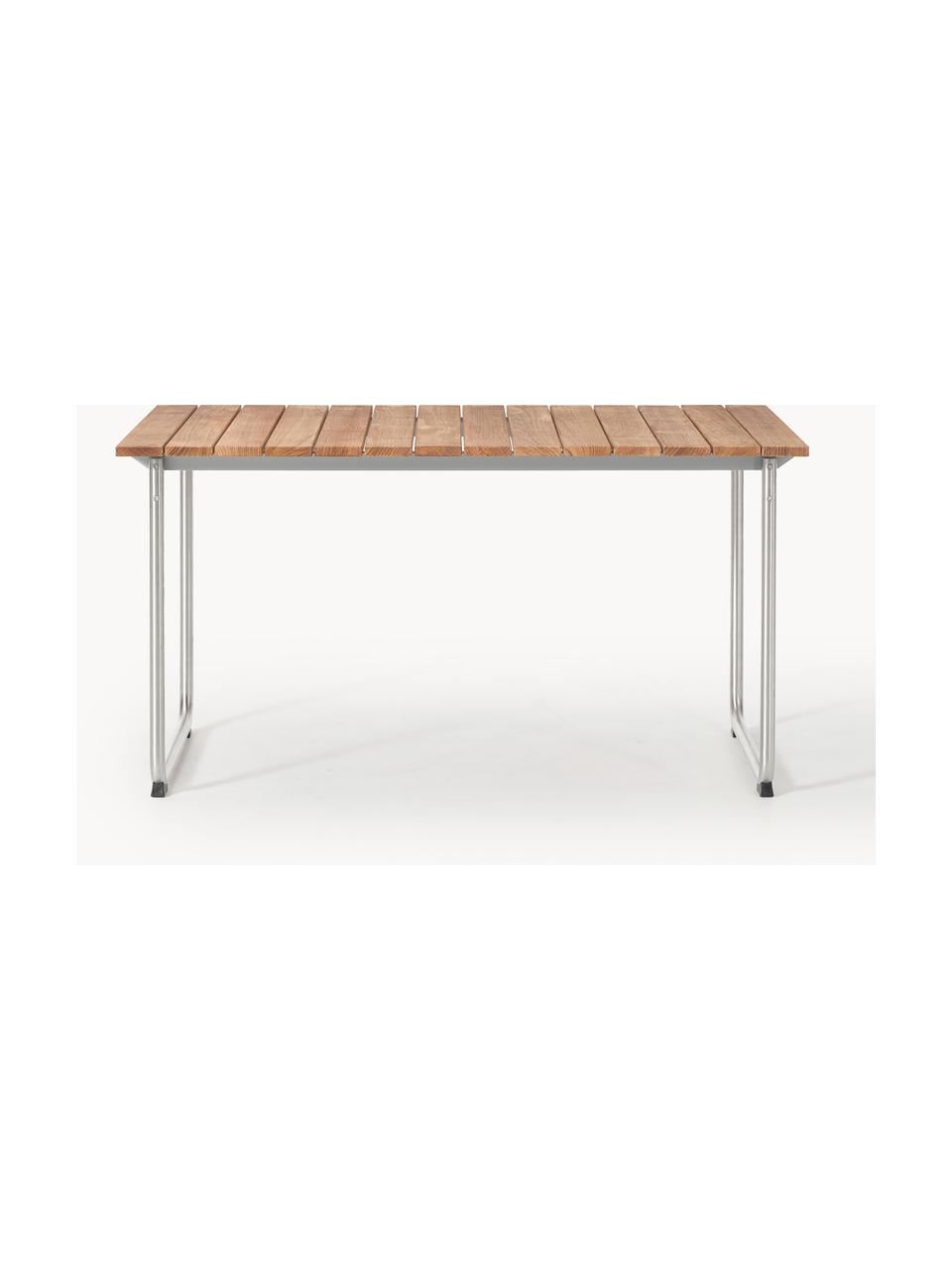 Handgemaakte tuintafel Prato van teakhout, verschillende formaten, Tafelblad: onbehandeld teakhout, Frame: gecoat edelstaal, Teakhout, zilverkleurig, B 140 x H 90 cm