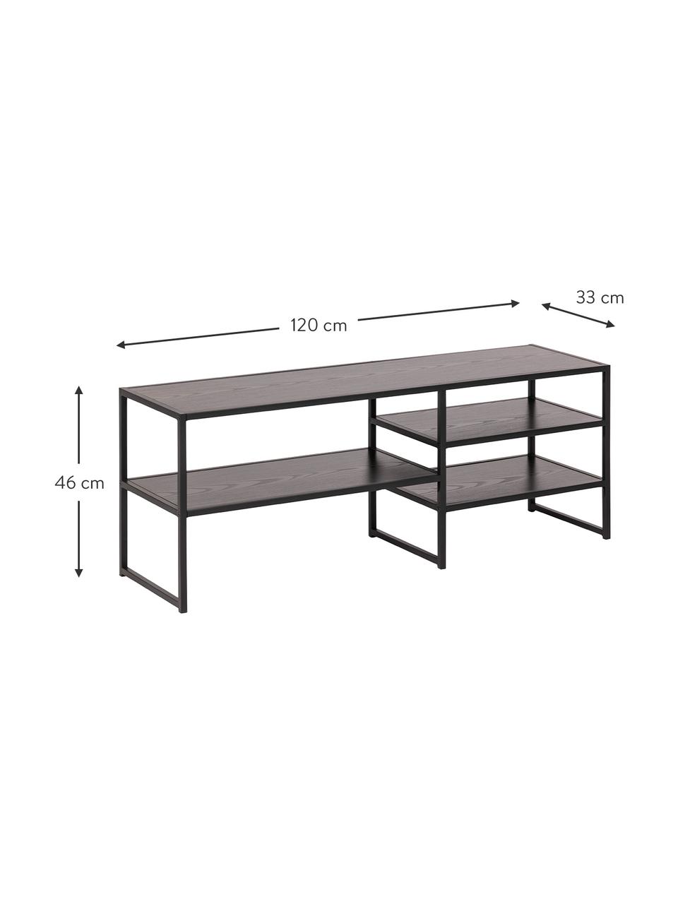 Konsola RTV z drewna i metalu Seaford, Stelaż: metal malowany proszkowo, Antracytowy, czarny, S 120 x W 46 cm