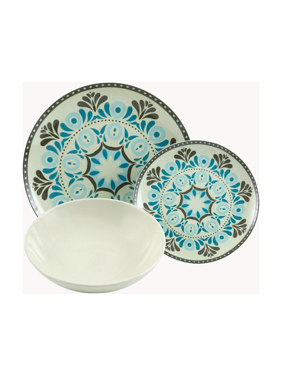 Porcelánová sada nádobí Cala Jondal, pro 6 osob (18 dílů), Porcelán, Odstíny zelené a modré, Pro 6 osob (18 dílů)