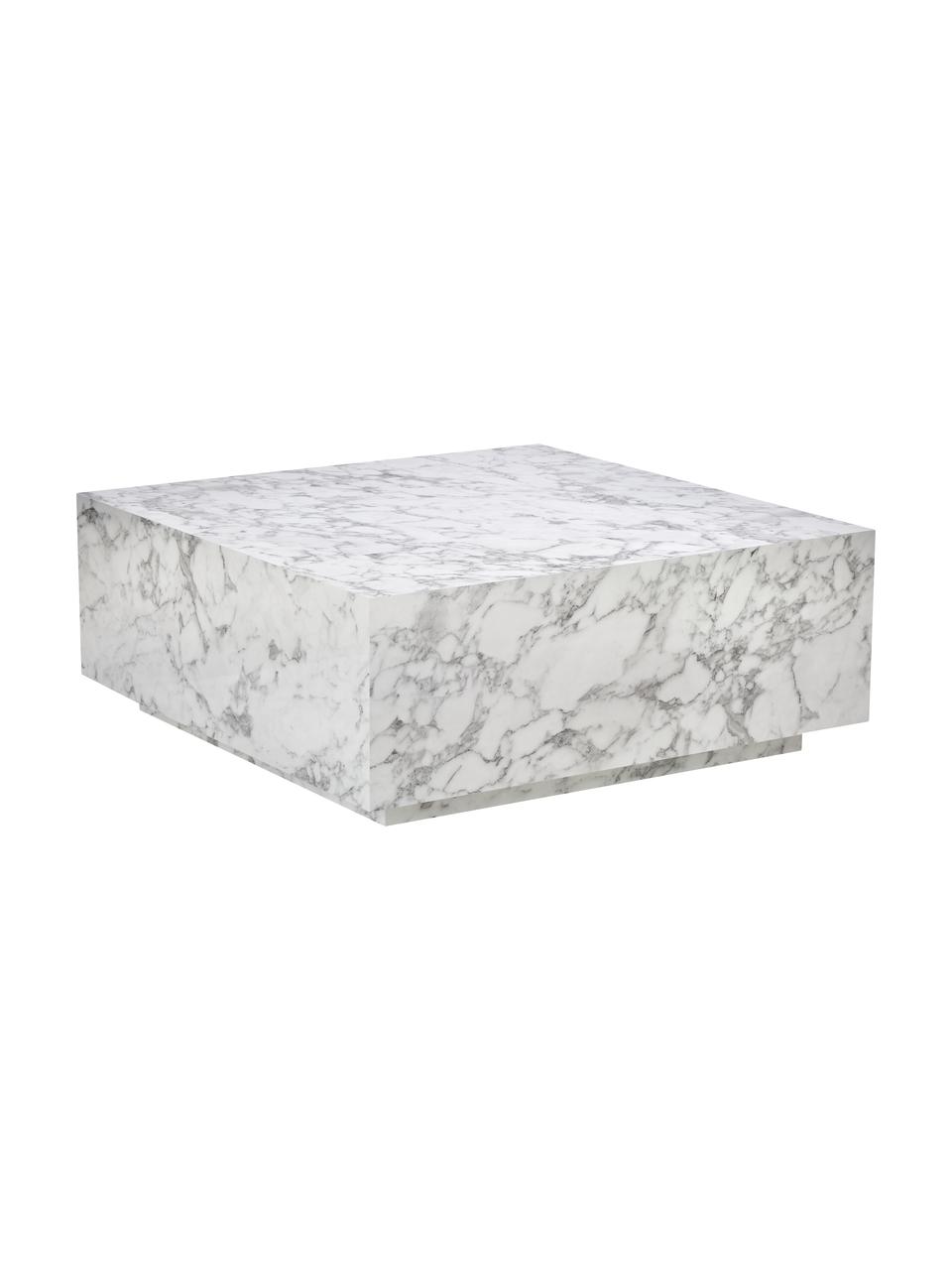 Tavolino da salotto leggero effetto marmo Lesley, Pannello di fibra a media densità (MDF) rivestito con foglio di melamina, Bianco-grigio, Larg. 90 x Alt. 35 cm