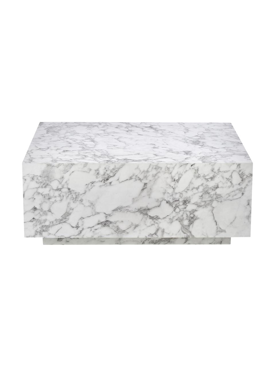 Tavolino da salotto effetto marmo Lesley, Pannello di fibra a media densità (MDF) rivestito con foglio di melamina, Bianco marmorizzato, lucido, Larg. 90 x Prof. 90 cm