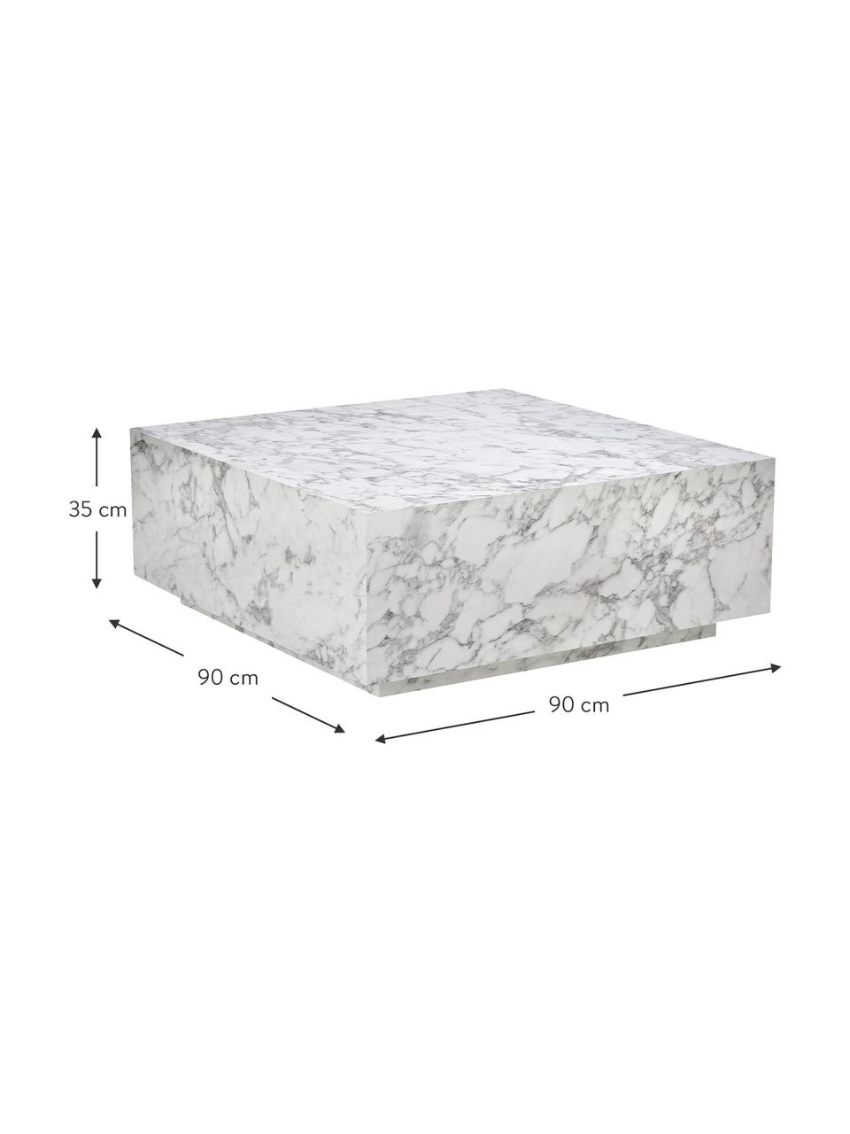 Salontafel Lesley in marmerlook, MDF bekleed met melaminefolie, Wit, gemarmerd, glanzend, B 90 x D 90 cm