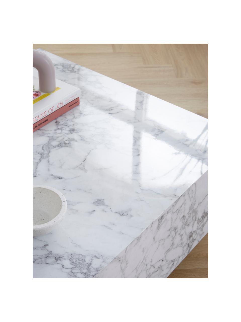Tavolino da salotto effetto marmo Lesley, Pannello di fibra a media densità (MDF) rivestito con foglio di melamina, Bianco, marmorizzato, Larg. 90 x Alt. 35 cm
