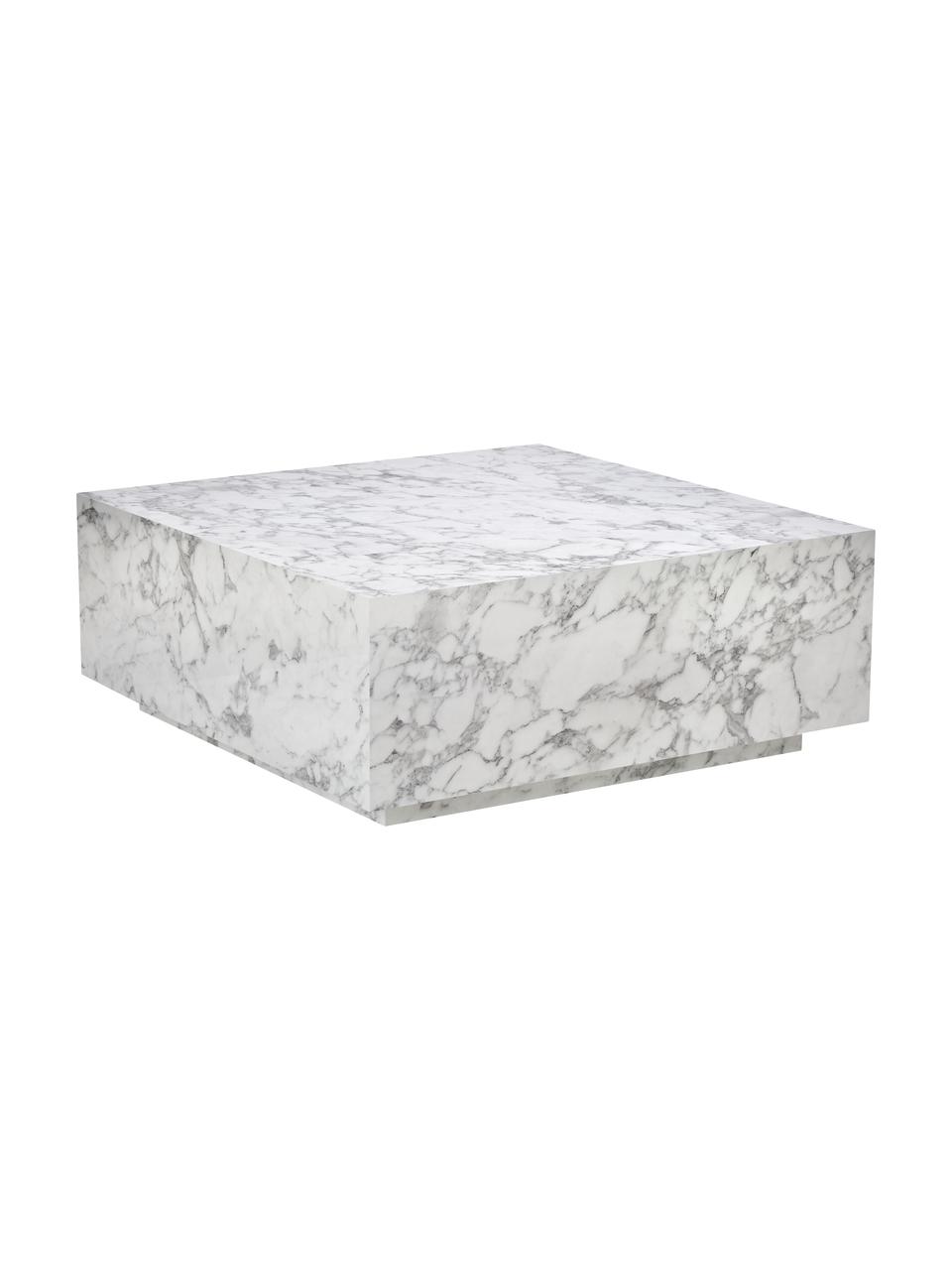 Tavolino da salotto effetto marmo Lesley, Pannello di fibra a media densità (MDF) rivestito con foglio di melamina, Bianco marmorizzato, lucido, Larg. 90 x Prof. 90 cm