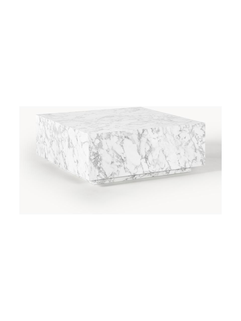 Tavolino da salotto effetto marmo Lesley, Pannello di fibra a media densità (MDF) rivestito con foglio di melamina, Effetto marmo bianco lucido, Larg. 90 x Prof. 90 cm