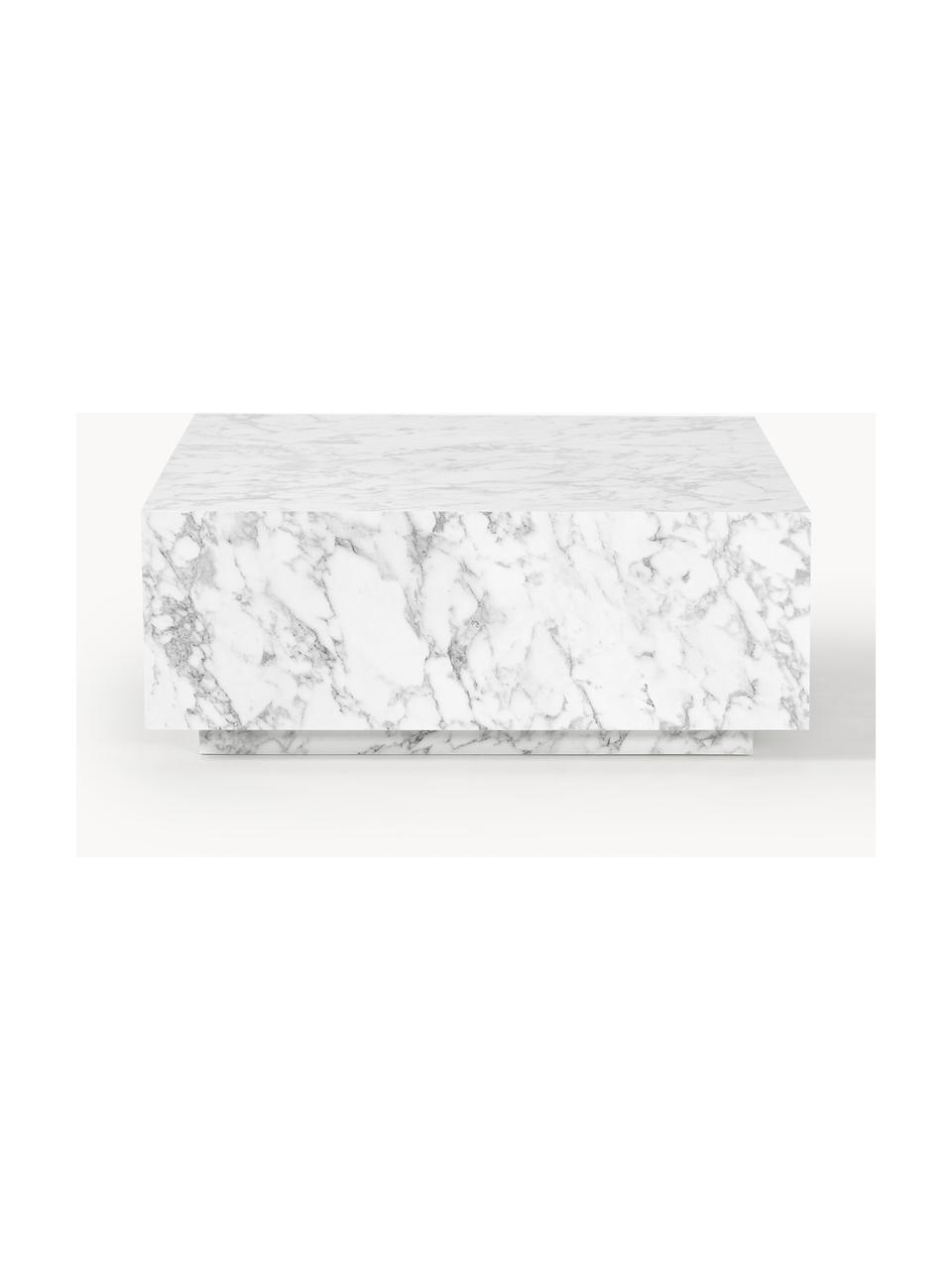 Tavolino da salotto effetto marmo Lesley, Pannello di fibra a media densità (MDF) rivestito con foglio di melamina, Effetto marmo bianco lucido, Larg. 90 x Prof. 90 cm