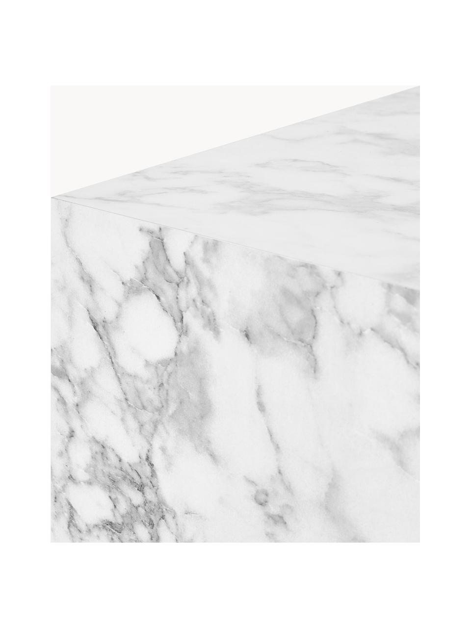 Table basse aspect marbre Lesley, MDF, enduit feuille mélaminée, bois de manguier, Blanc aspect marbre, haute brillance, larg. 90 x prof. 90 cm