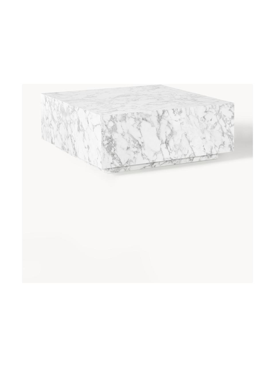 Tavolino da salotto effetto marmo Lesley, Pannello di fibra a media densità (MDF), rivestito con lamina melaminica, legno di mango, Bianco effetto marmo lucido, Larg. 90 x Prof. 90 cm