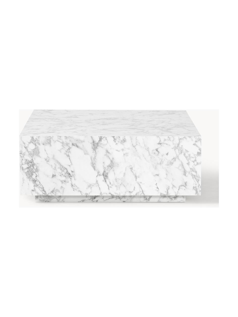 Table basse aspect marbre Lesley, MDF, enduit feuille mélaminée, bois de manguier, Blanc aspect marbre, haute brillance, larg. 90 x prof. 90 cm