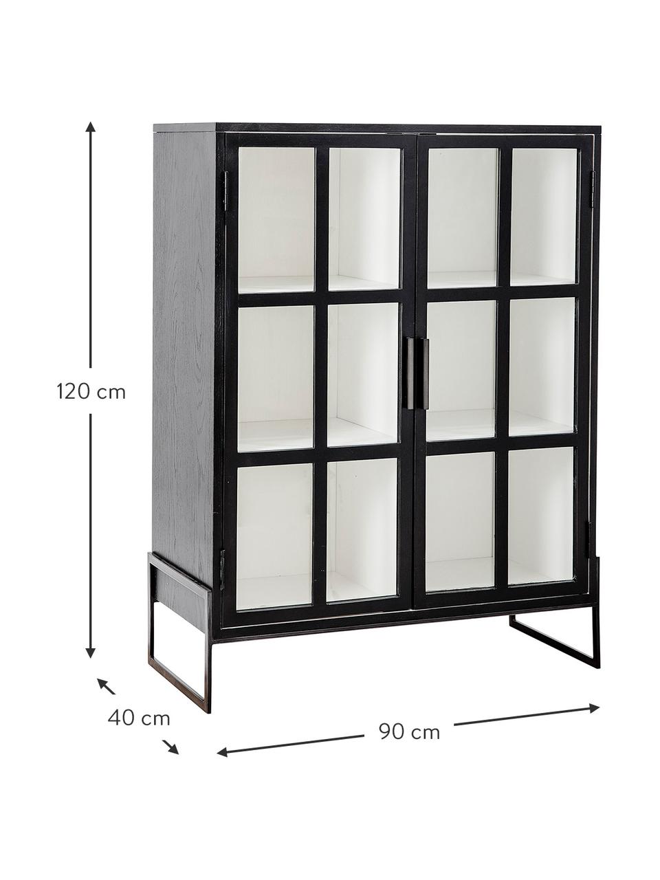 Vitriana de vidrio y madera de roble Opal, Cuerpo: madera de roble, Negro, An 90 x Al 120 cm