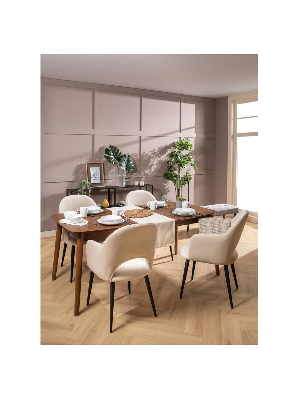 Mesa de comedor extensible en nogal Montreux, 180-220 x 90 cm, Tablero: fibras de densidad media , Patas: madera de caucho, teñidas, Madera de nogal, An 180/220 x F 90 cm