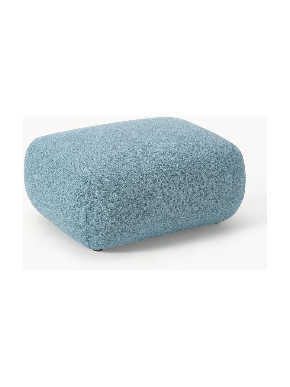 Puf reposapiés en tejido bouclé Sofia, Tapizado: tejido bouclé (100% polié, Estructura: madera de abeto, tablero , Patas: plástico Este producto es, Bouclé azul, An 75 x F 96 cm