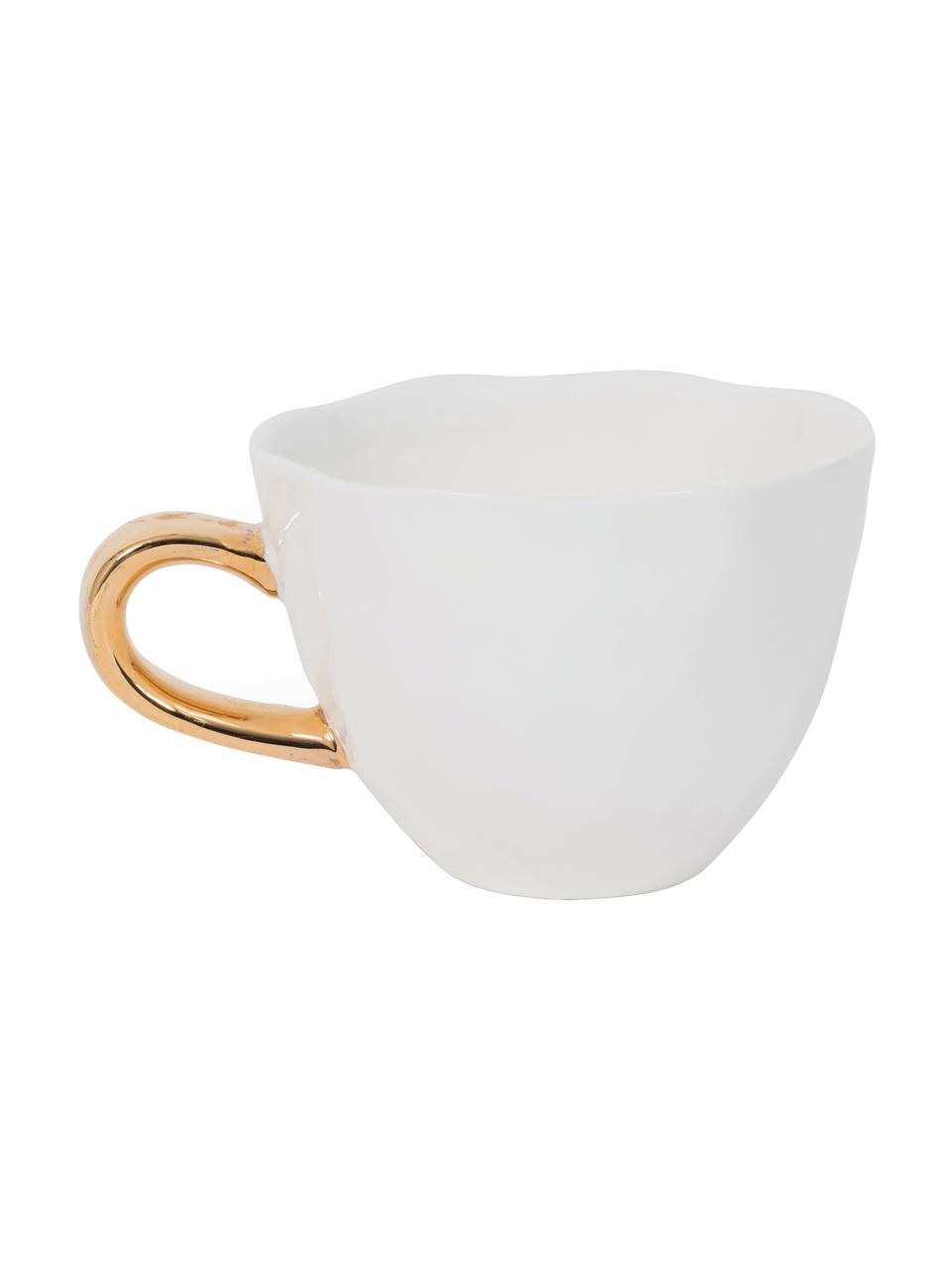 Tasse Good Morning mit goldenem Griff, Steingut, Weiß, Goldfarben, Ø 11 x H 8 cm, 350 ml