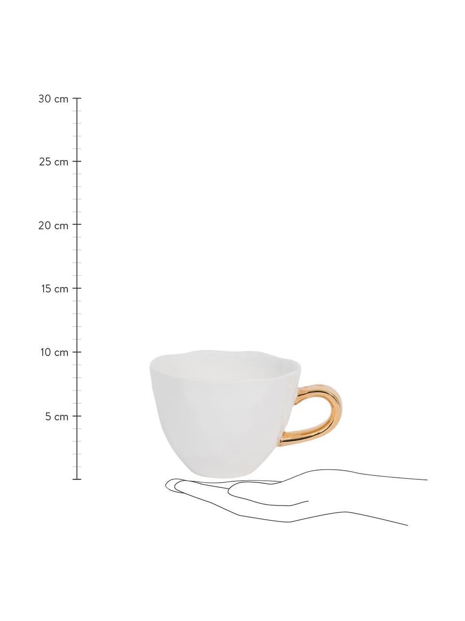 Tasse Good Morning in Weiß mit goldenem Griff, Steingut, Weiß, Goldfarben, Ø 11 x H 8 cm, 350 ml
