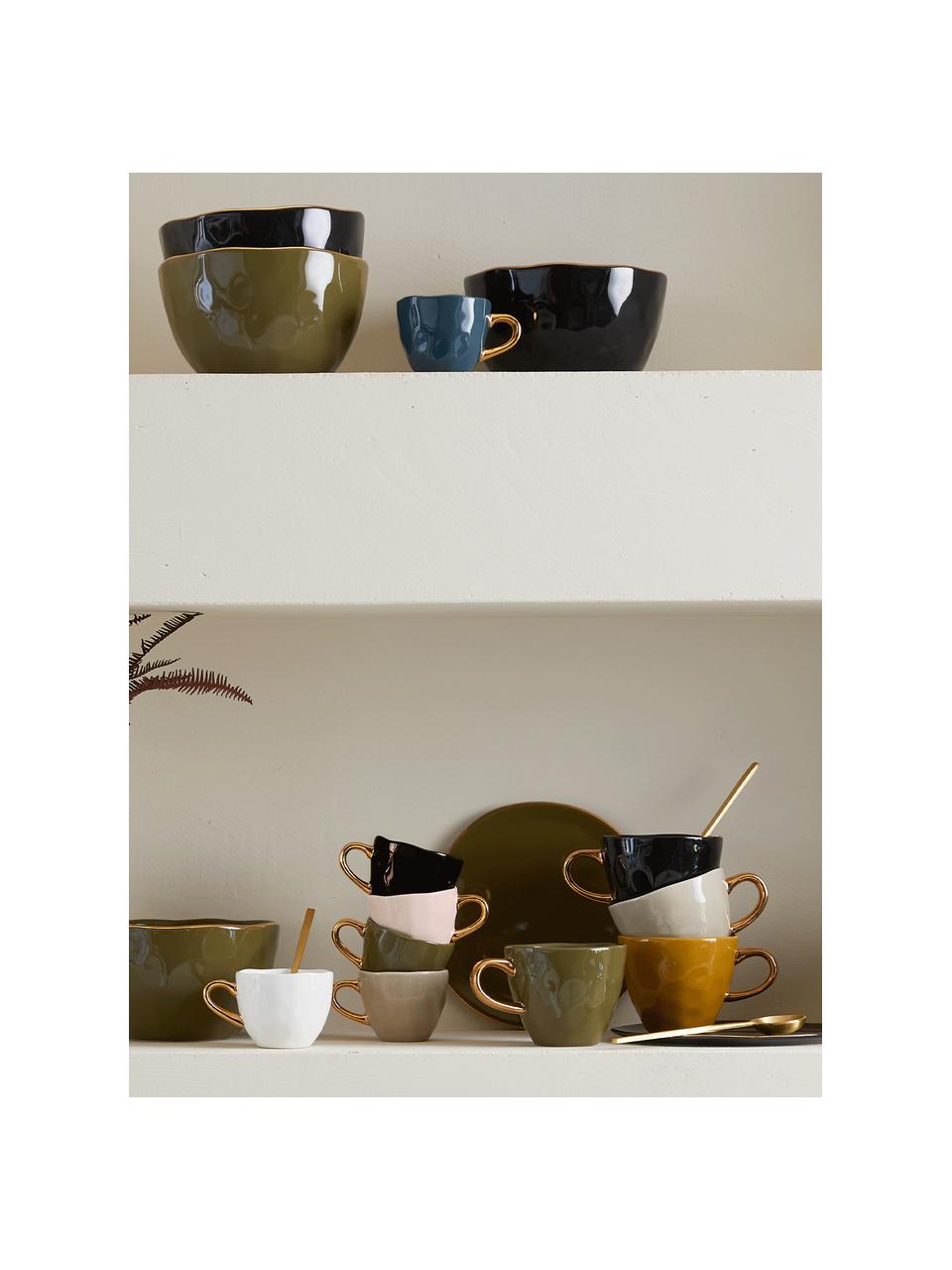 Tasse à thé avec poignée dorée Good Morning, Grès cérame, Blanc, couleur dorée, Ø 11 x haut. 8 cm, 350 ml