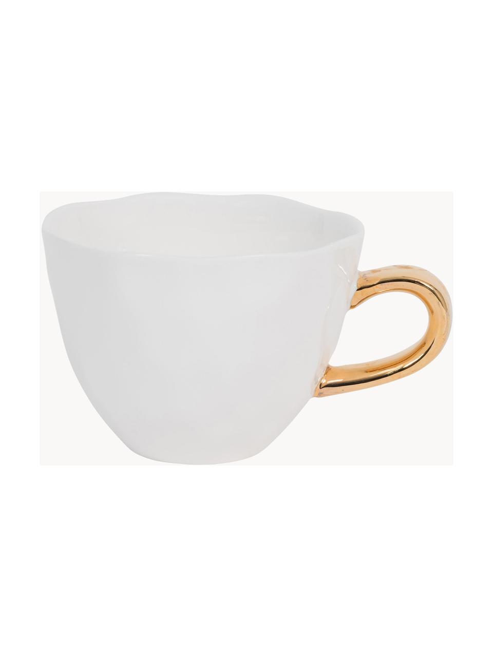 Tasse Good Morning mit goldenem Griff, Steingut, Weiß, Ø 11 x H 8 cm, 350 ml