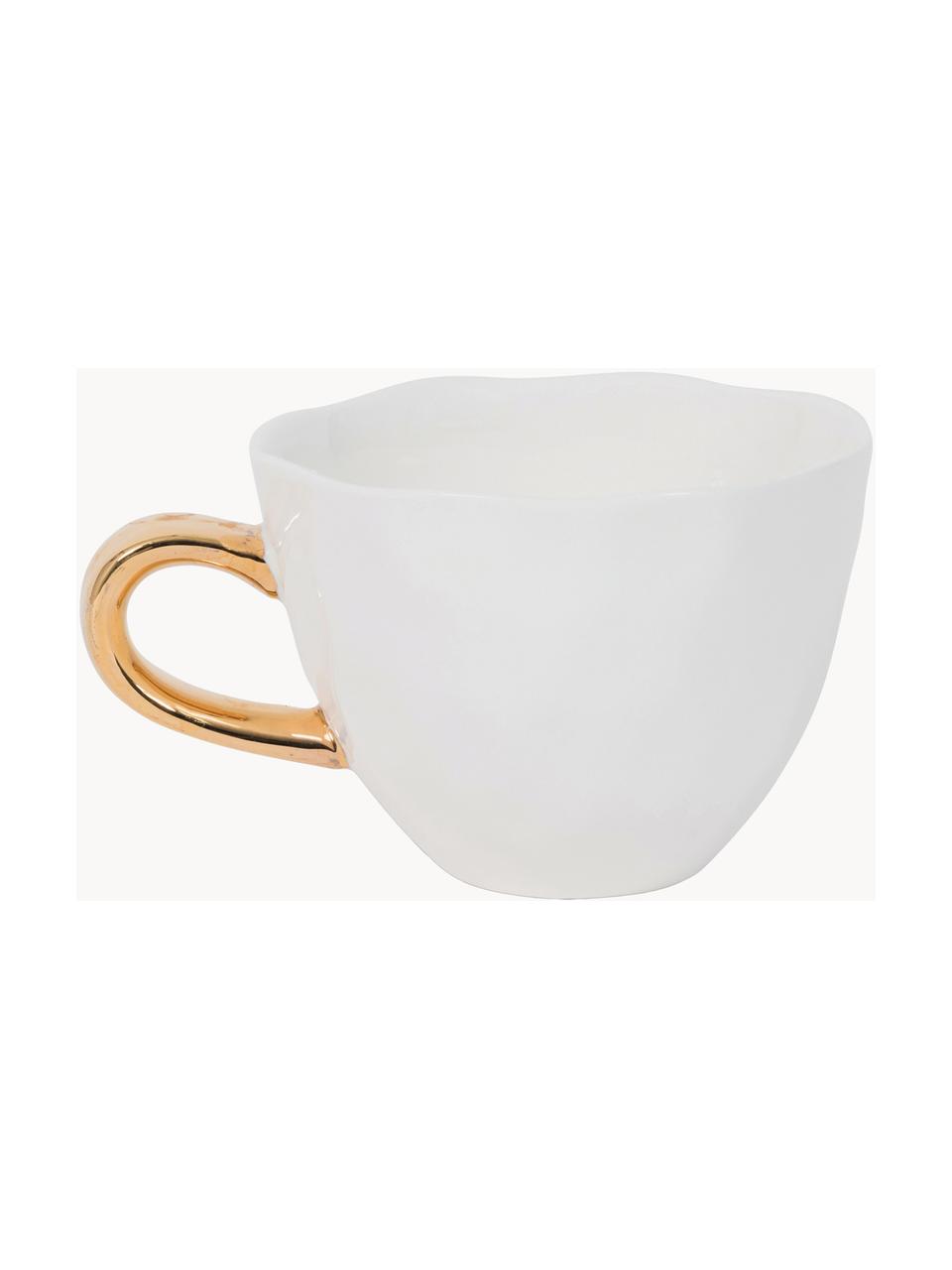 Tasse Good Morning mit goldenem Griff, Steingut, Weiss, Ø 11 x H 8 cm, 350 ml