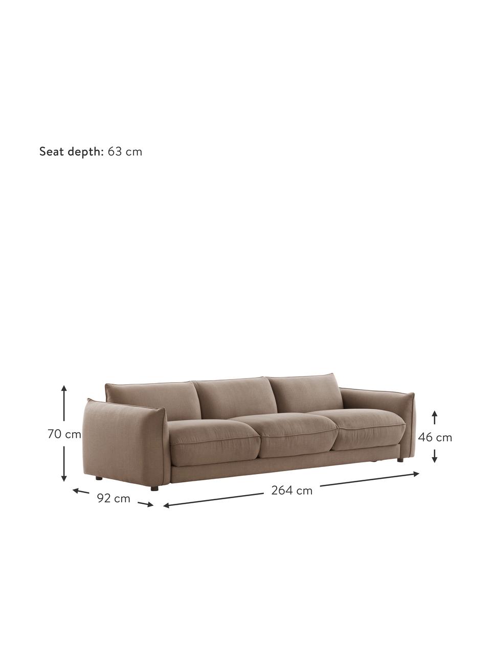 Canapé 3 places Molton, Tissu taupe, larg. 264 x prof. 92 cm