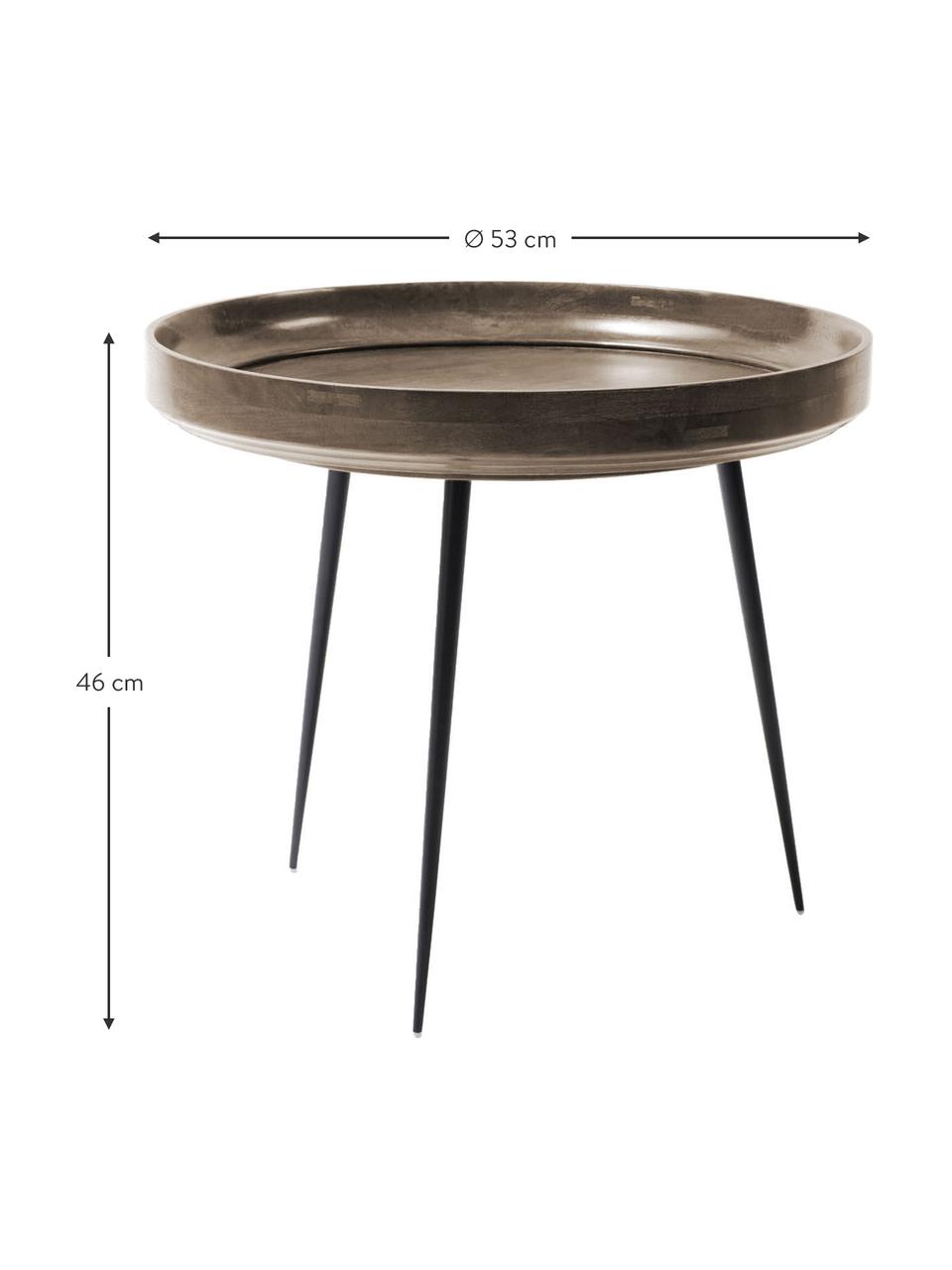 Tavolino rotondo in legno di mango Bowl, Piano del tavolo: legno di mango laccato, Gambe: acciaio verniciato a polv, Legno di mango laccato scuro, Ø 53 x Alt. 46 cm