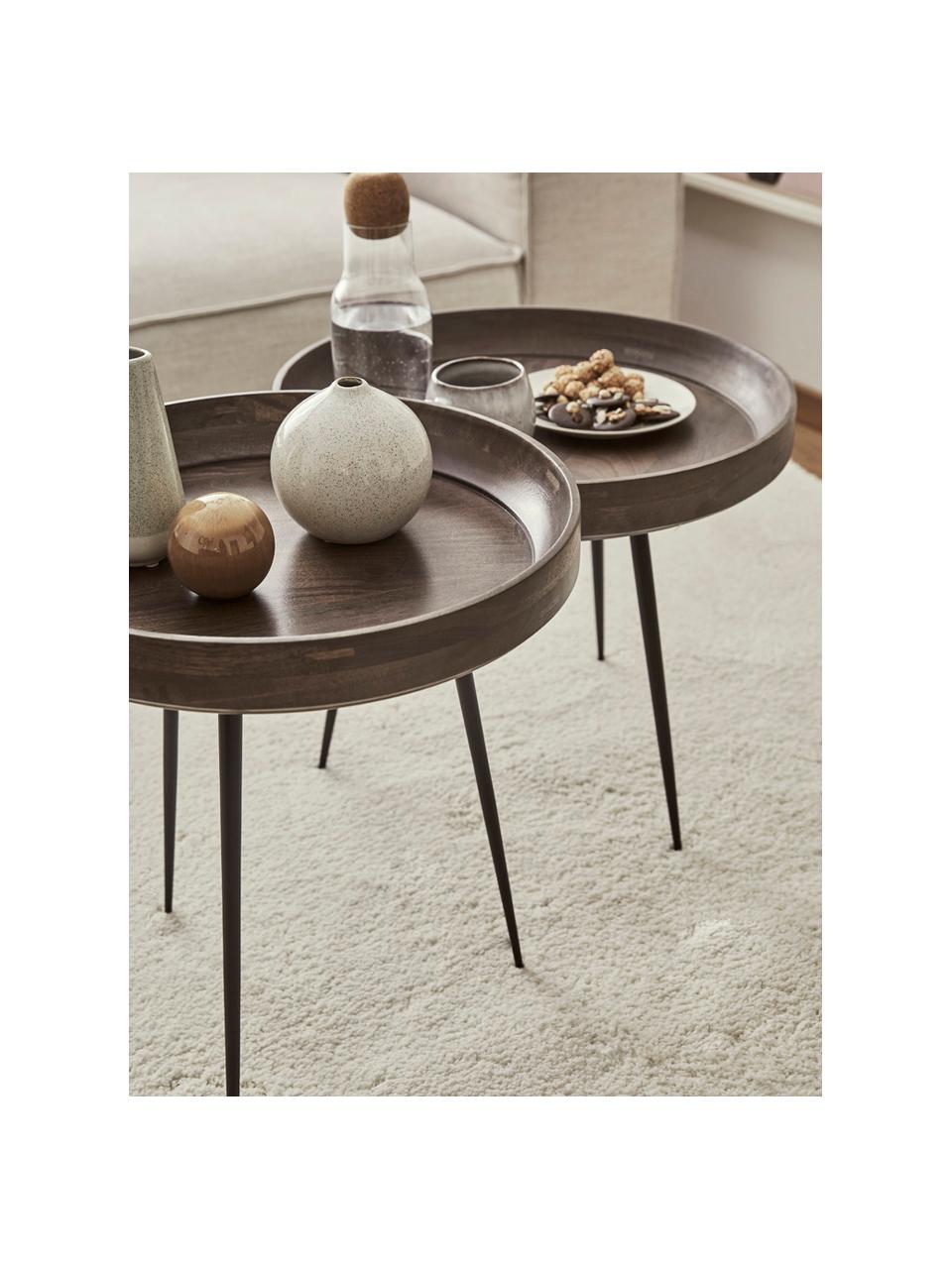 Mesa auxiliar Bowl Table, tablero de madera de mango, Tablero: madera de mango, teñida y, Patas: acero con pintura en polv, Gris oscuro, negro, Ø 53 x Al 46 cm