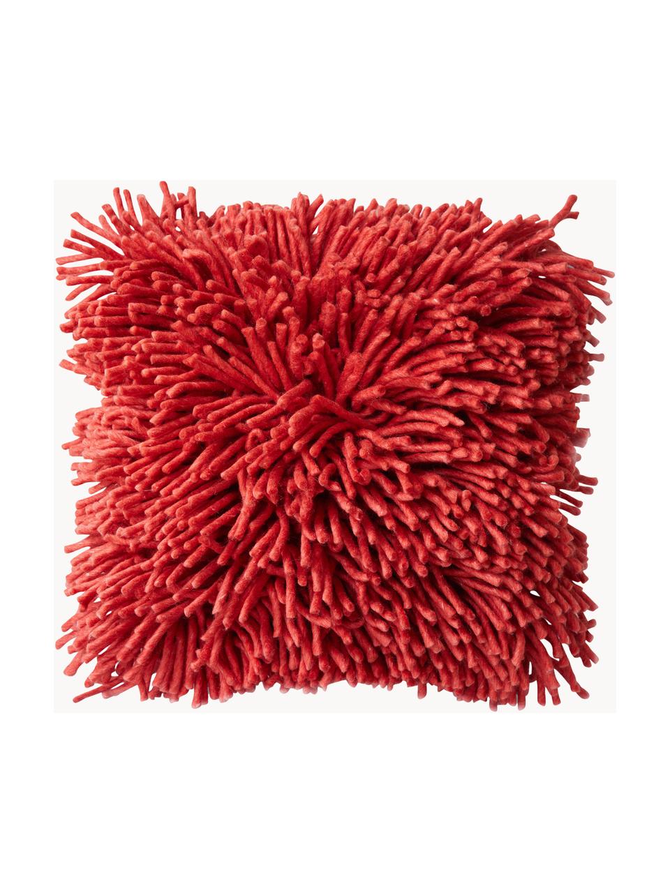 Flauschiges Kissen Rugged, handgefertigt, Hülle: 50 % Wolle, 50 % Baumwoll, Rot, B 50 x L 50 cm