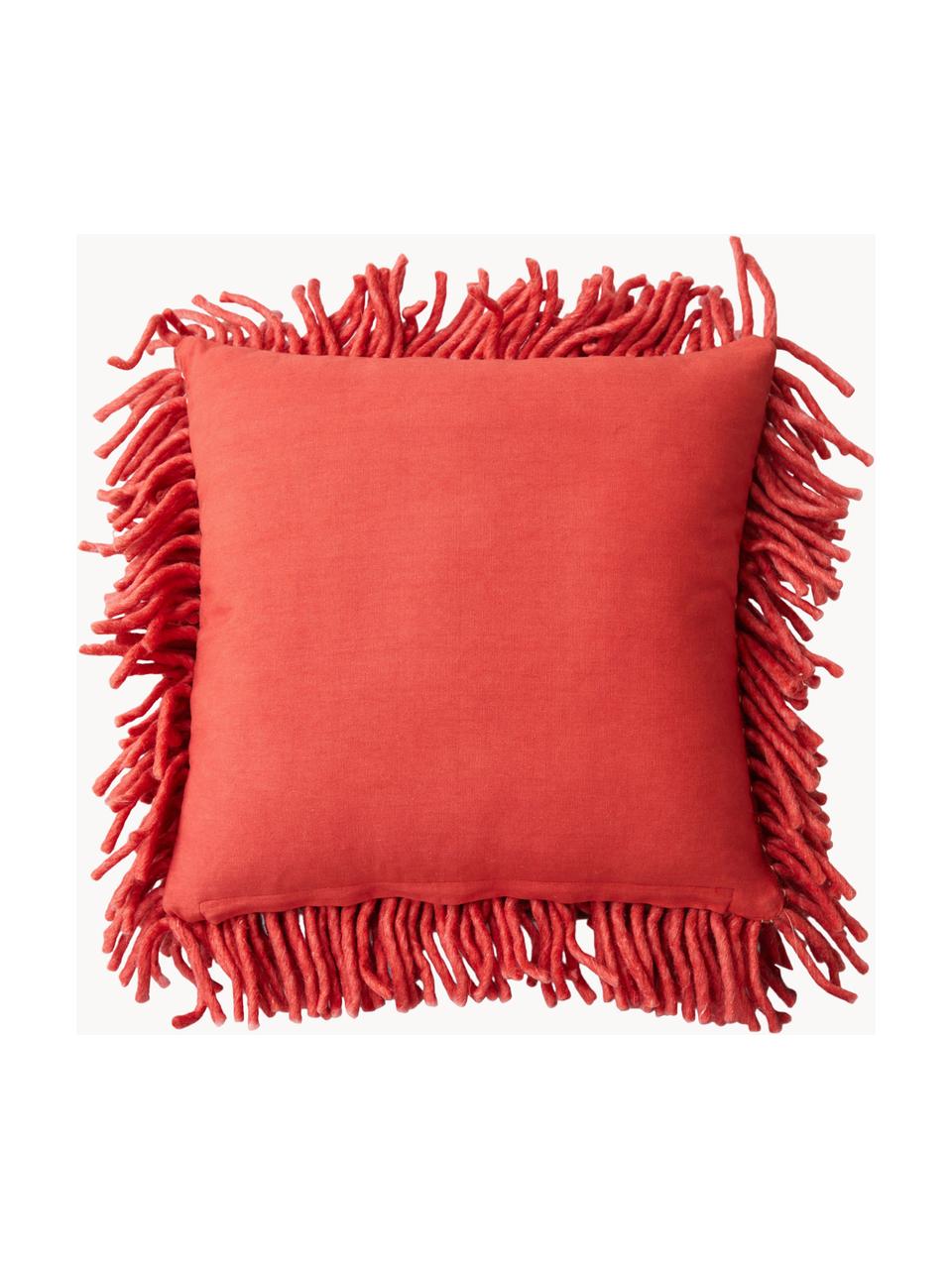 Flauschiges Kissen Rugged, handgefertigt, Hülle: 50 % Wolle, 50 % Baumwoll, Rot, B 50 x L 50 cm