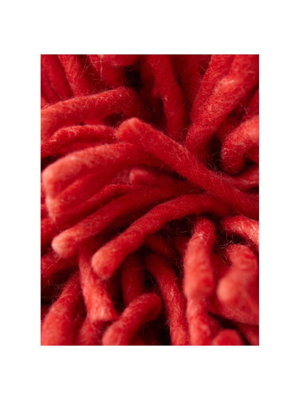 Flauschiges Kissen Rugged, handgefertigt, Hülle: 50 % Wolle, 50 % Baumwoll, Rot, B 50 x L 50 cm