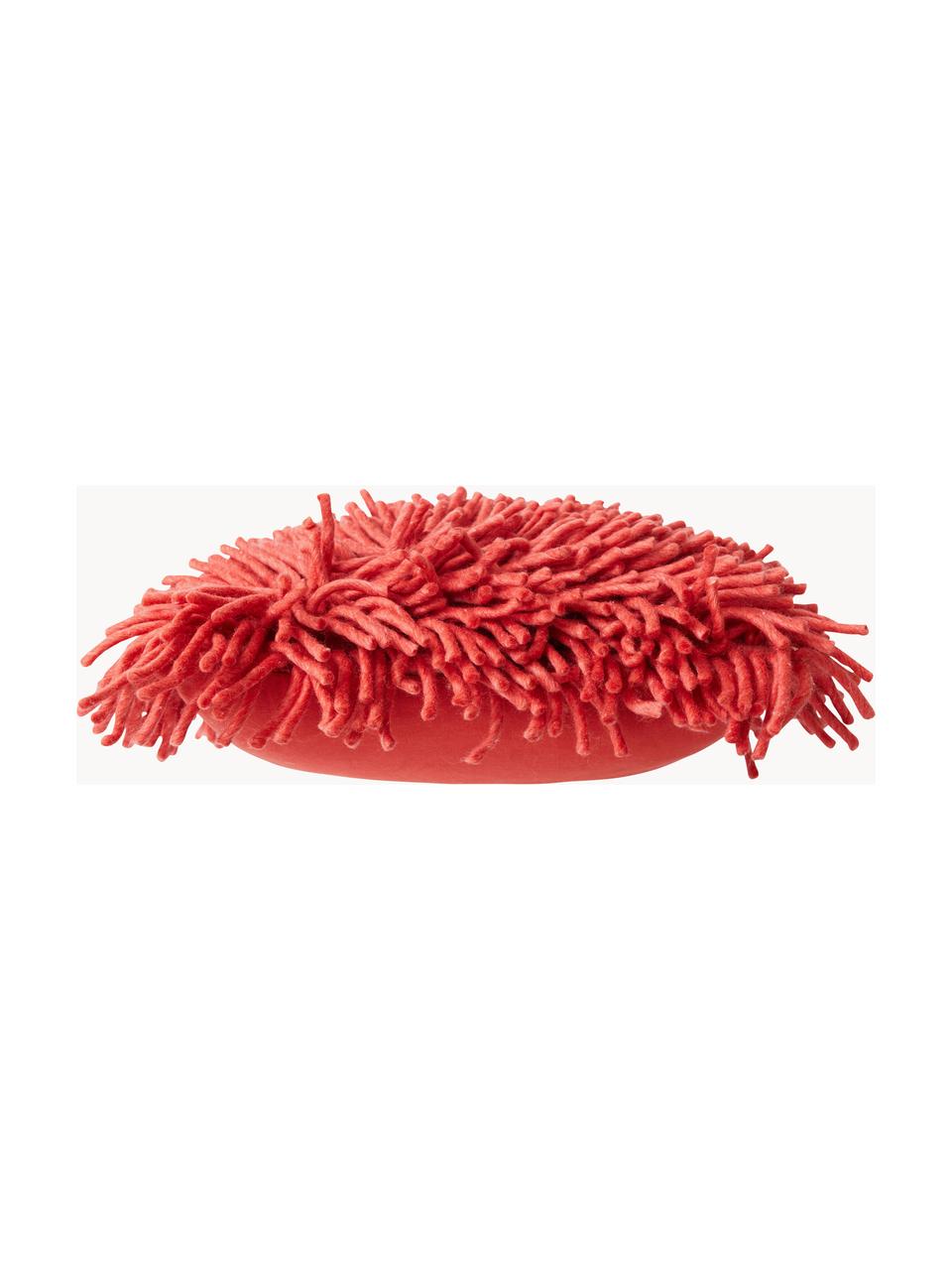 Flauschiges Kissen Rugged, handgefertigt, Hülle: 50 % Wolle, 50 % Baumwoll, Rot, B 50 x L 50 cm