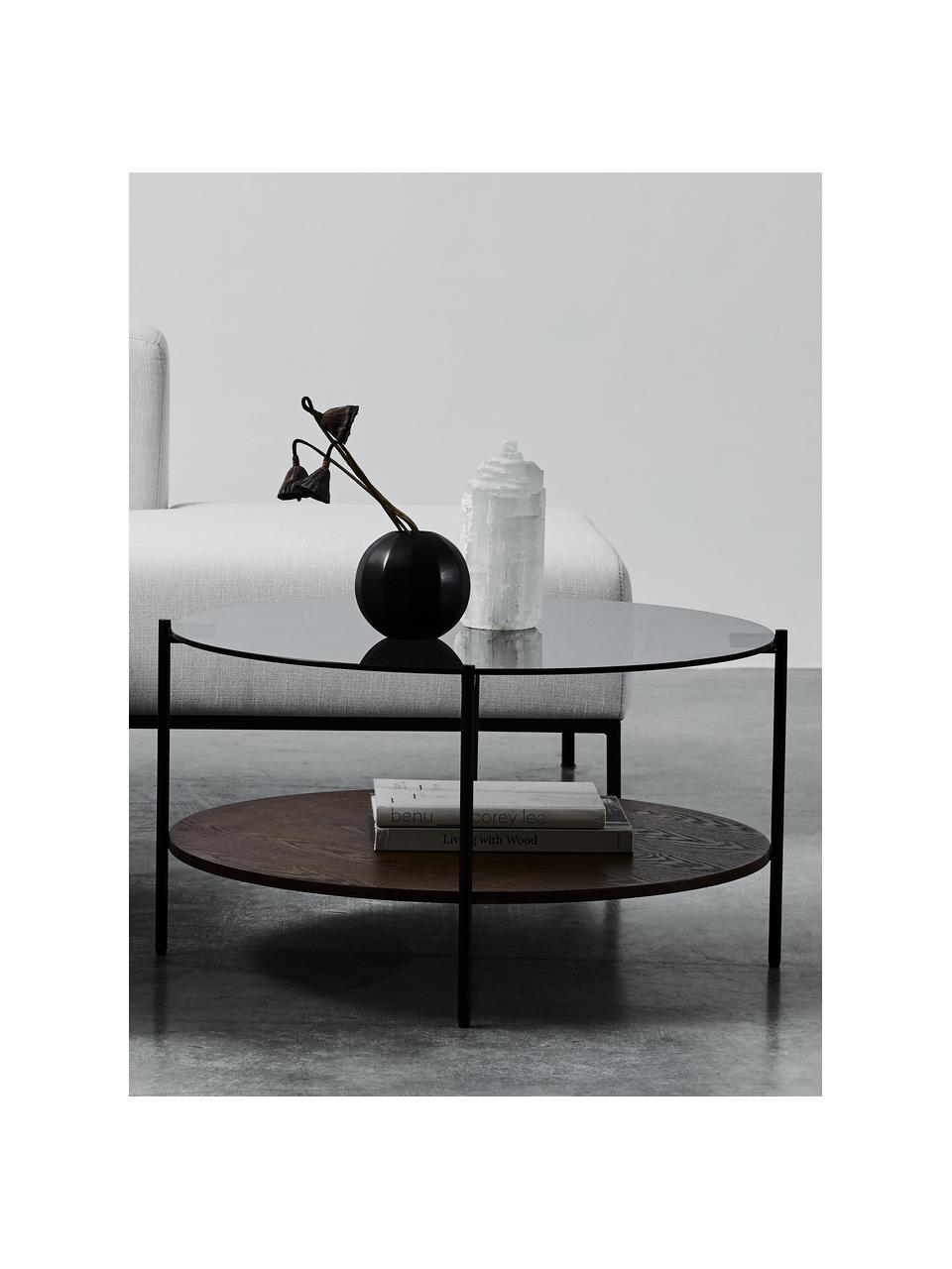 Konferenční stolek Valentina, Jasanová dýha, hnědá lakovaná, Ø 84 cm