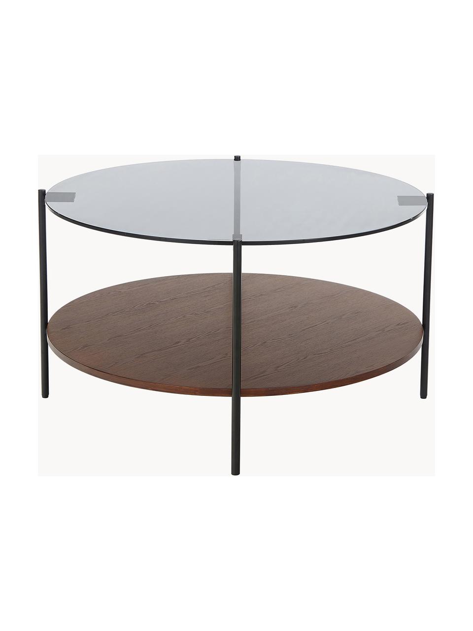 Table basse avec plateau en verre Valentina, Bois de frêne, noir, Ø 84 cm